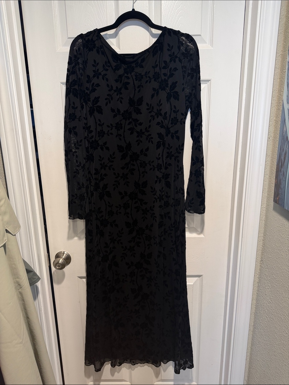 Prettygarden Black Floral Velvet long sleeve dress size XL NWT - Picture 2 of 4